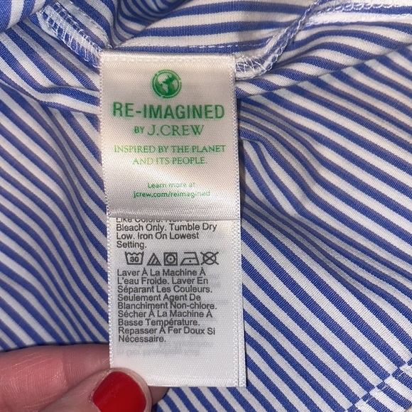 NWT Jcrew Factory banker blue stripe ruffle cotton-blend blouse ft.darts, size M - Picture 4 of 14